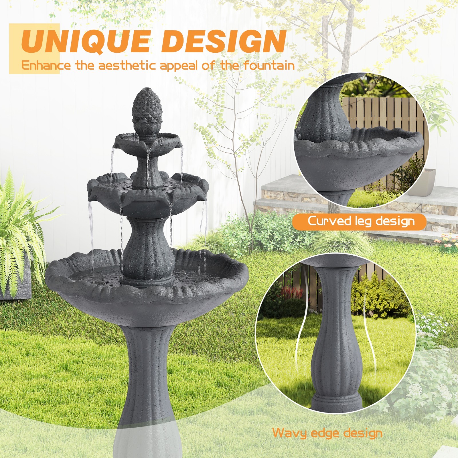 47.3″ High Italian Feature Faux Stone Freestanding Water Fountain Outdoor
