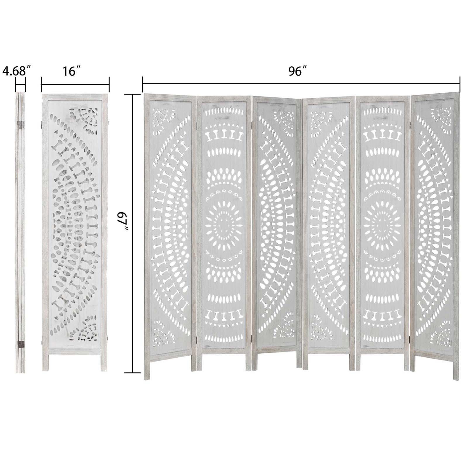 6 Panel Wood Folding Room Dividers 67” H Carved Privacy Screens Freestanding