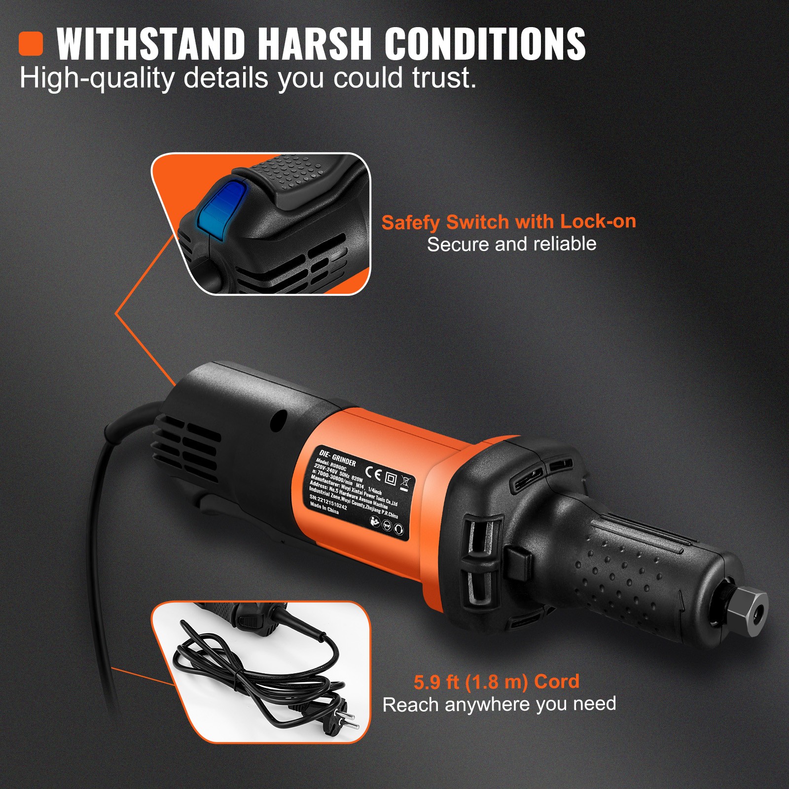 VEVOR Die Grinder 1/4″ Heavy Duty Straight Die Grinder 30000RPM 6 Variable Speed