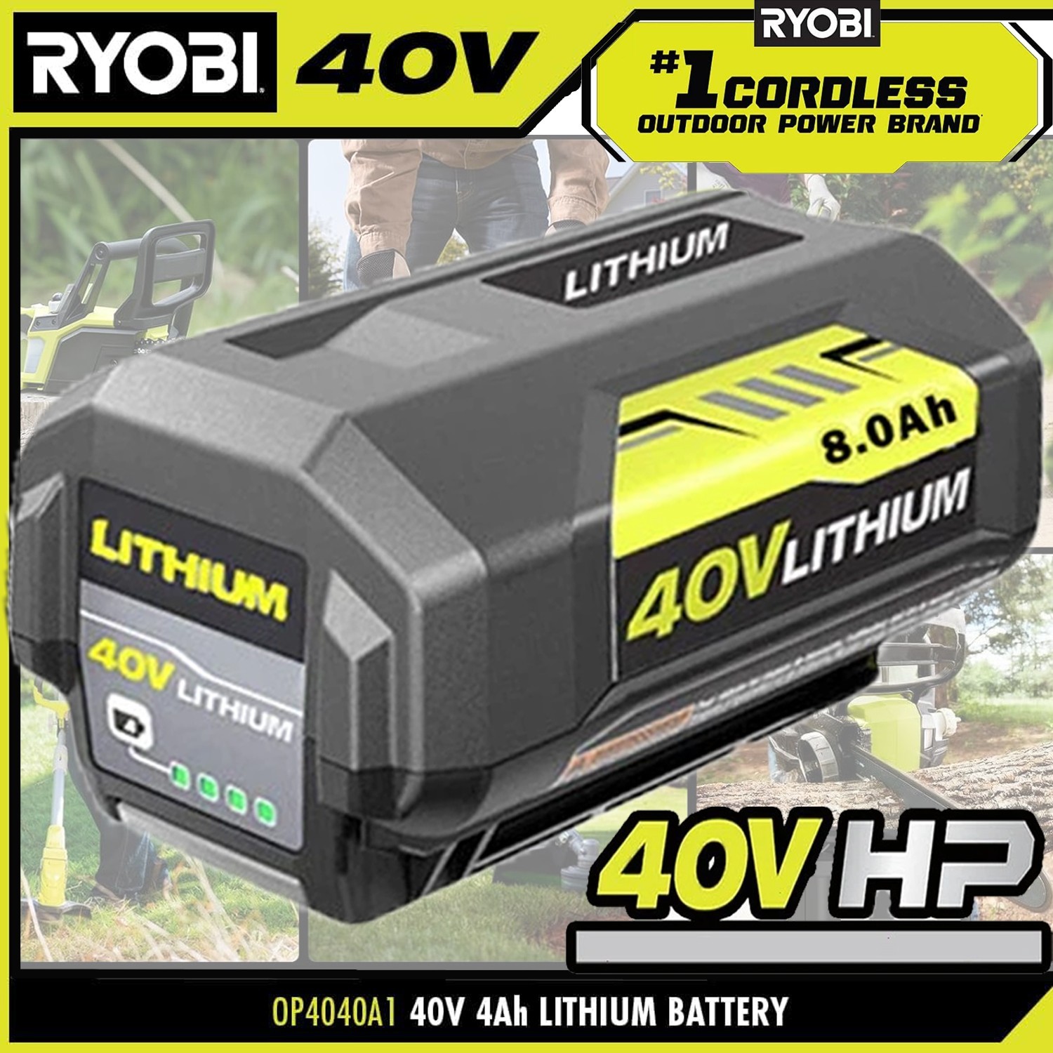 40V 8.0Ah Battery for Ryobi 40 Volt Lithium OP4050 OP40602 OP40261 OP4060 OP4030