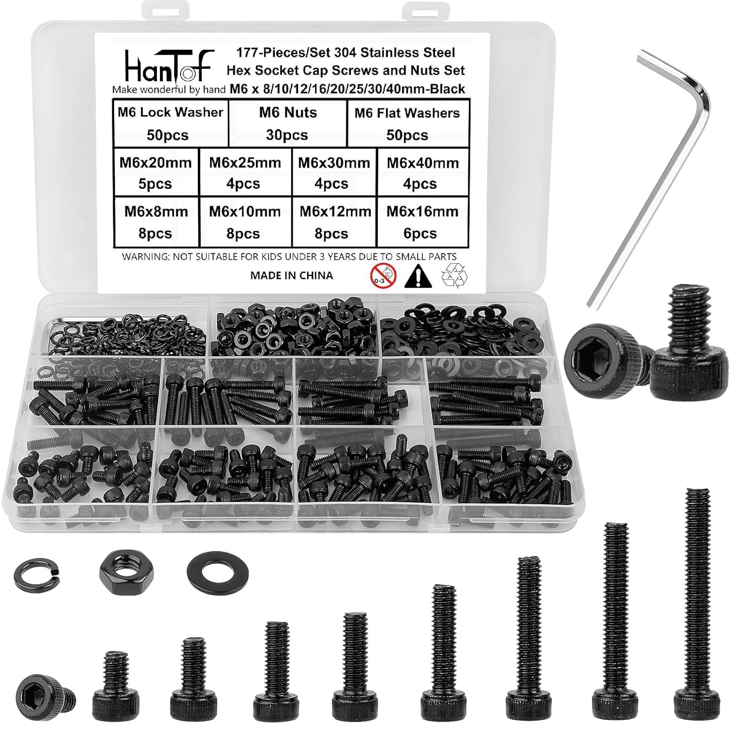 M3/4/5/6 Hex Socket Head Cap Screws Bolts Nuts & Washers Assortment Kit (6-40mm)