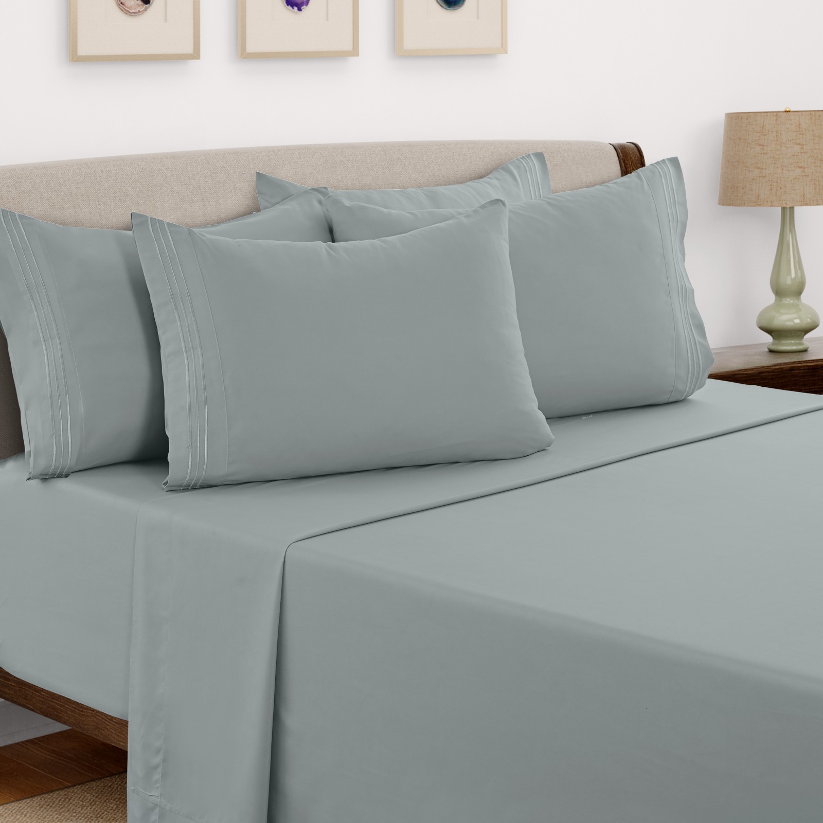 6 Piece Bed Sheet Set 1800 Series Microfiber Comfort Deep Pocket Hotel Bed Sheet