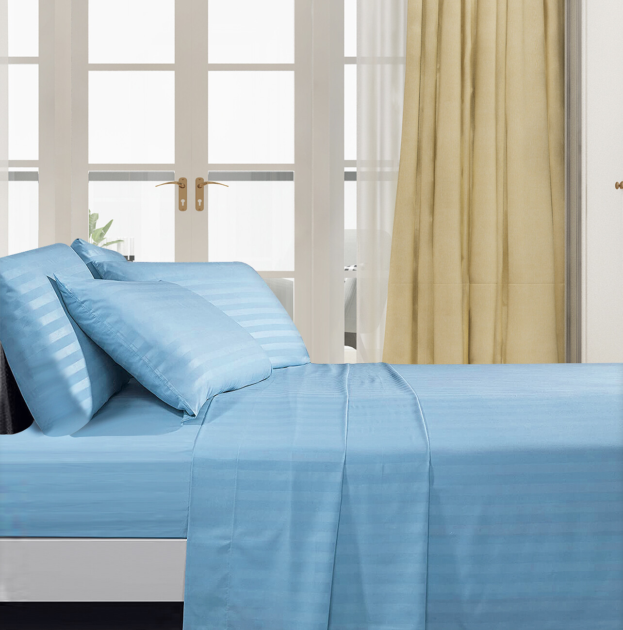 Fine 400 Thread Count 100% Cotton Sateen Bed Sheet Dobby Stripe