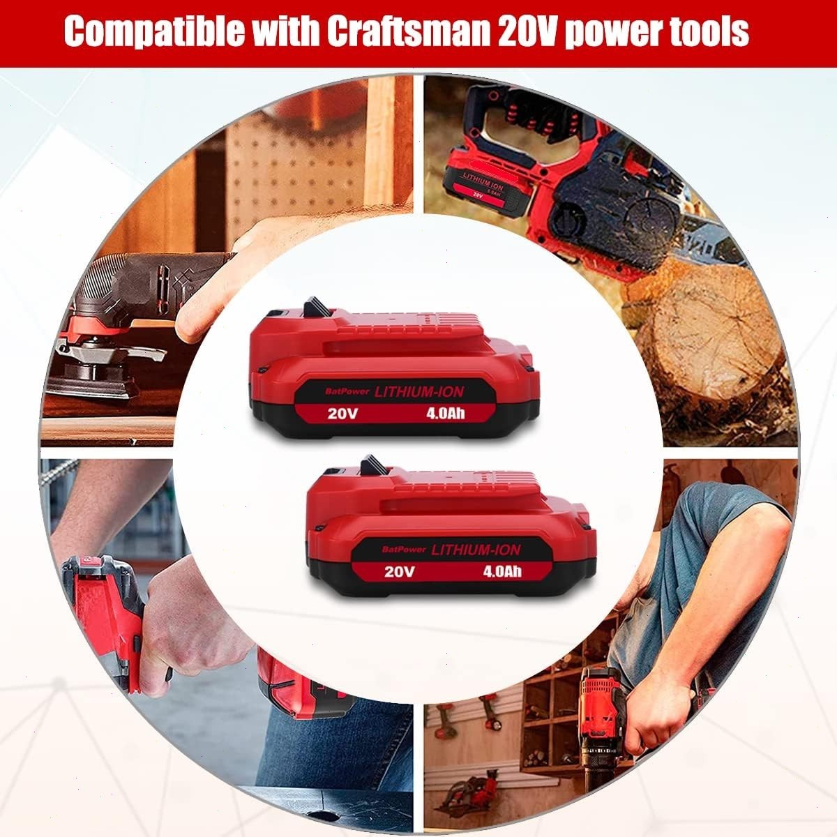 2 Pack 20V 4.0Ah CMCB202-2 for Craftsman V20 Lithium Ion Power Tool Battery