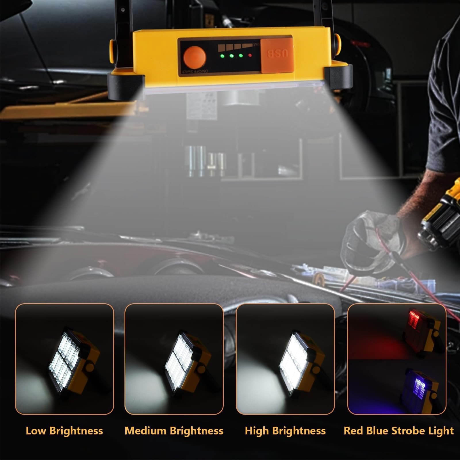 120W LED Solar Flood Light, 10000LM Portable Work Light, 4 Modes, IP65 Waterproo