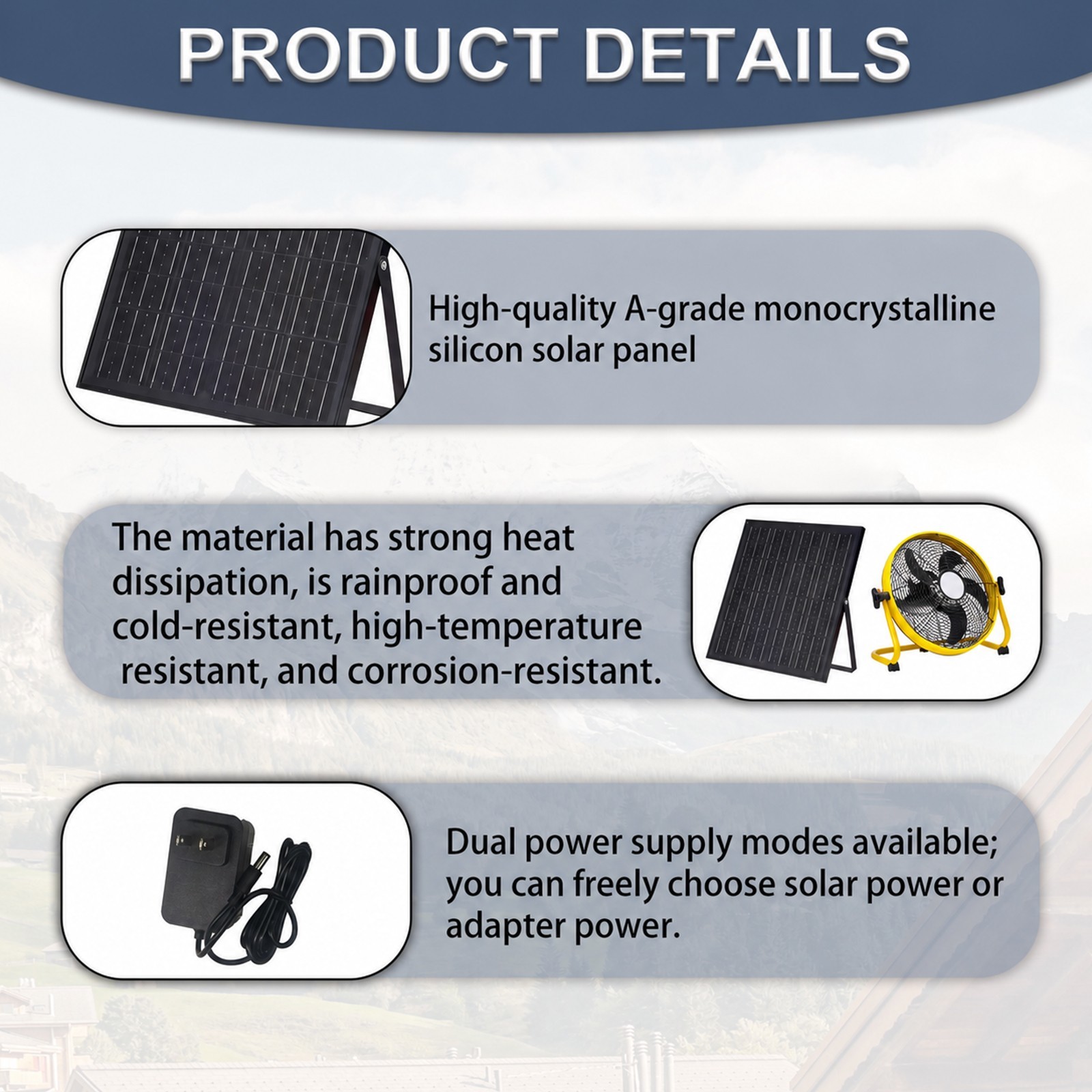 12″ Solar Rechargeable Floor Fan Built-in 1500mAh Battery for Backyard Camping