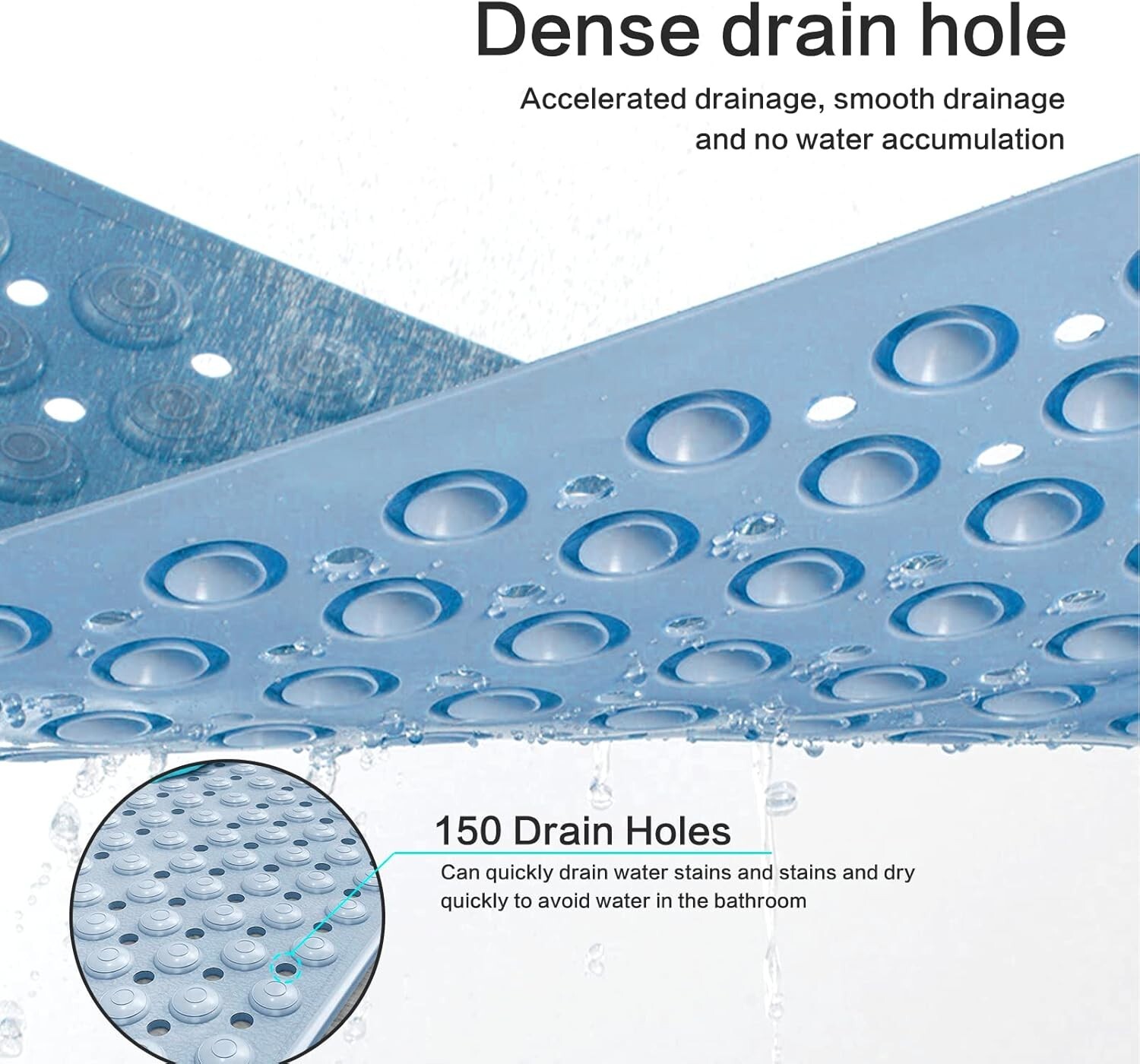 Shower and Bathtub Mat 27.5×14.2In, Rubber Non-Slip Shower Mat for Elderly & Kid