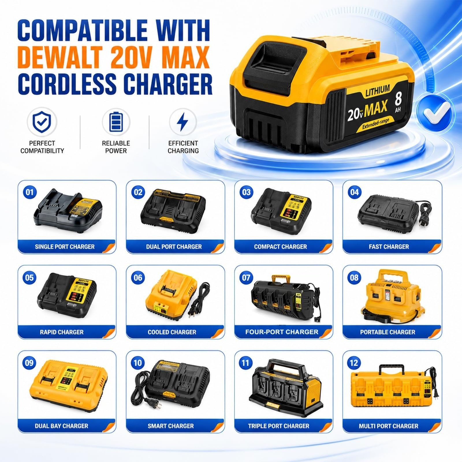 6-Pack 8000mAh Replacement Dewalt 20V Max Battery High Capacity