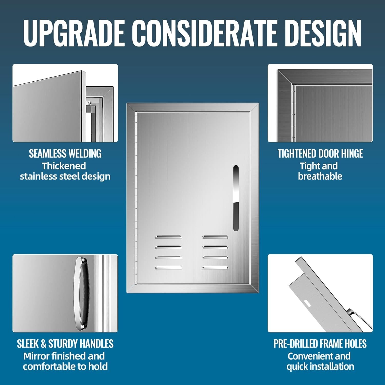17W x 24H Inch – 304 Stainless Steel BBQ Access Door with Detachable Handles