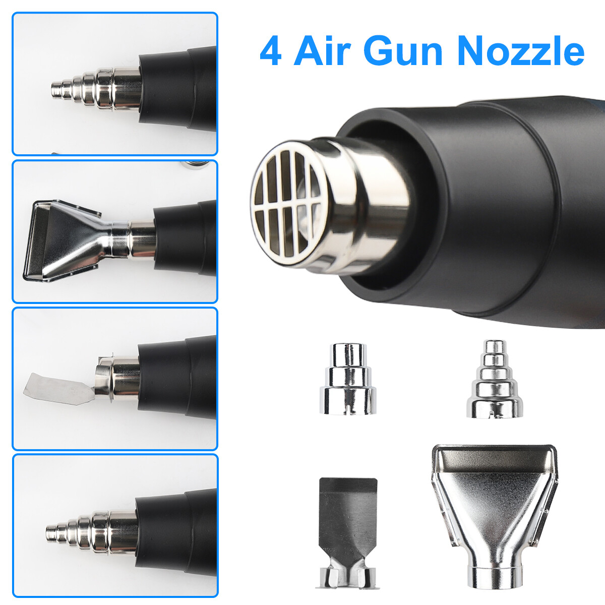 2500W Electric Heat Gun with LCD Display, Dual Temperature Control+4 Nozzles
