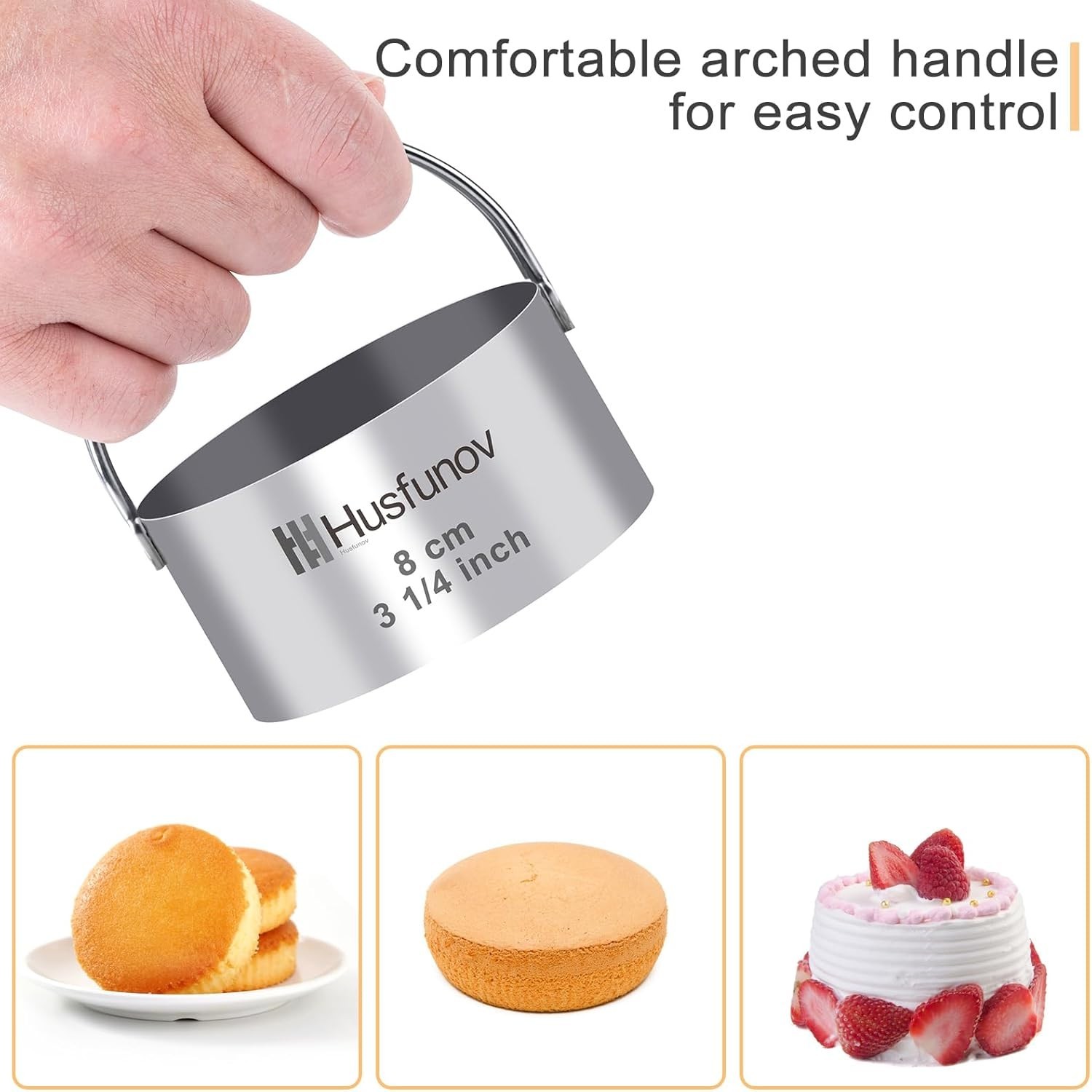 Biscuit Cutter Set Round Cookie Cutters with Handle 5 Pieces Stainless Steel New