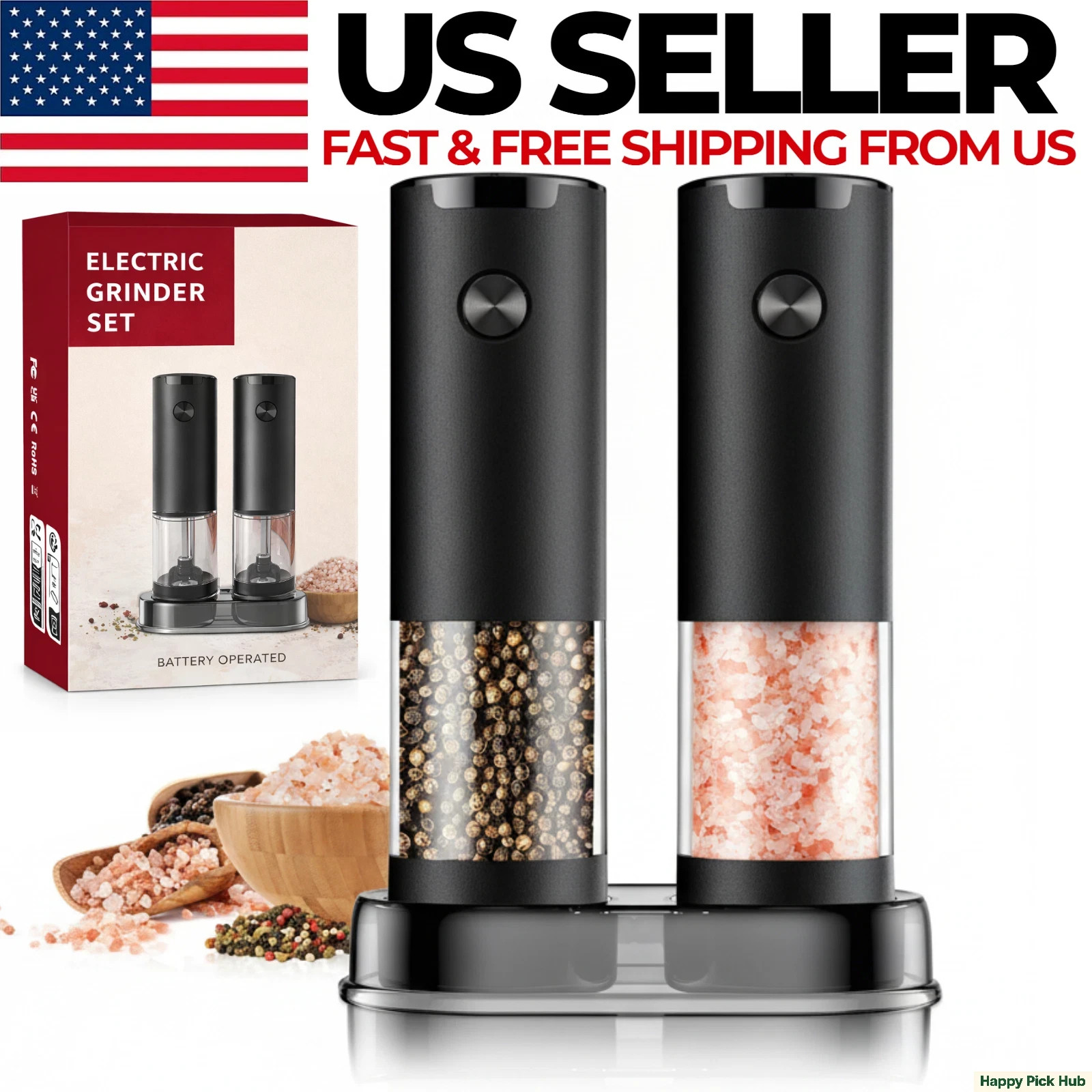 Electric Salt and Pepper Grinder Set, Automatic, Adjustable, Gift, 2 Pack
