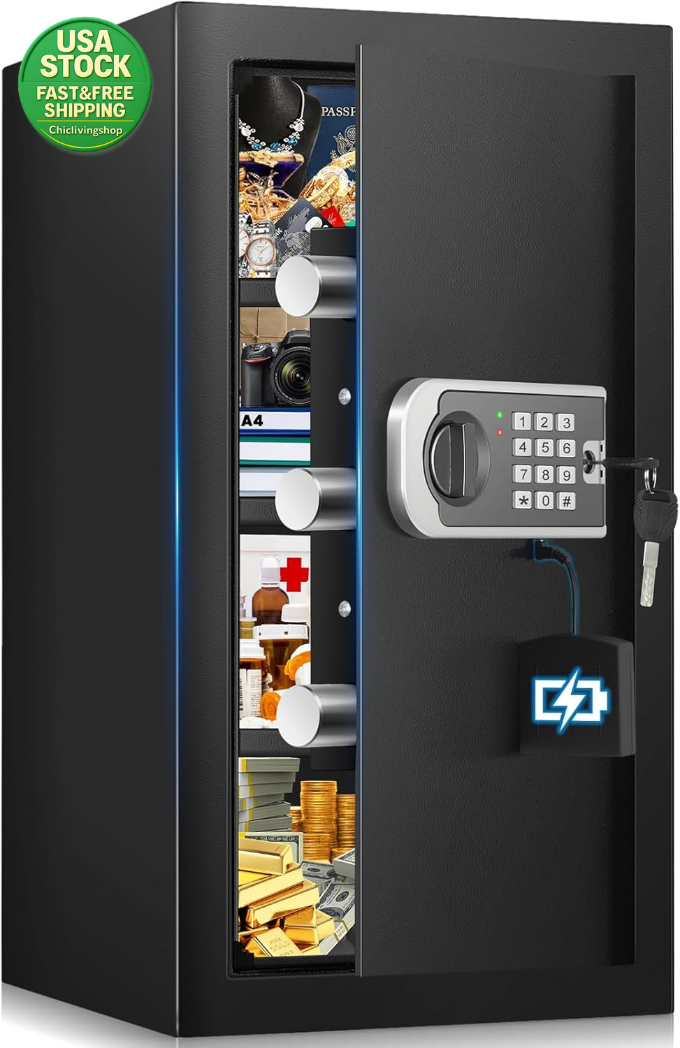 Large Home Safe 4.6 Cuft Fireproof Waterproof Security Box Digital Keypad