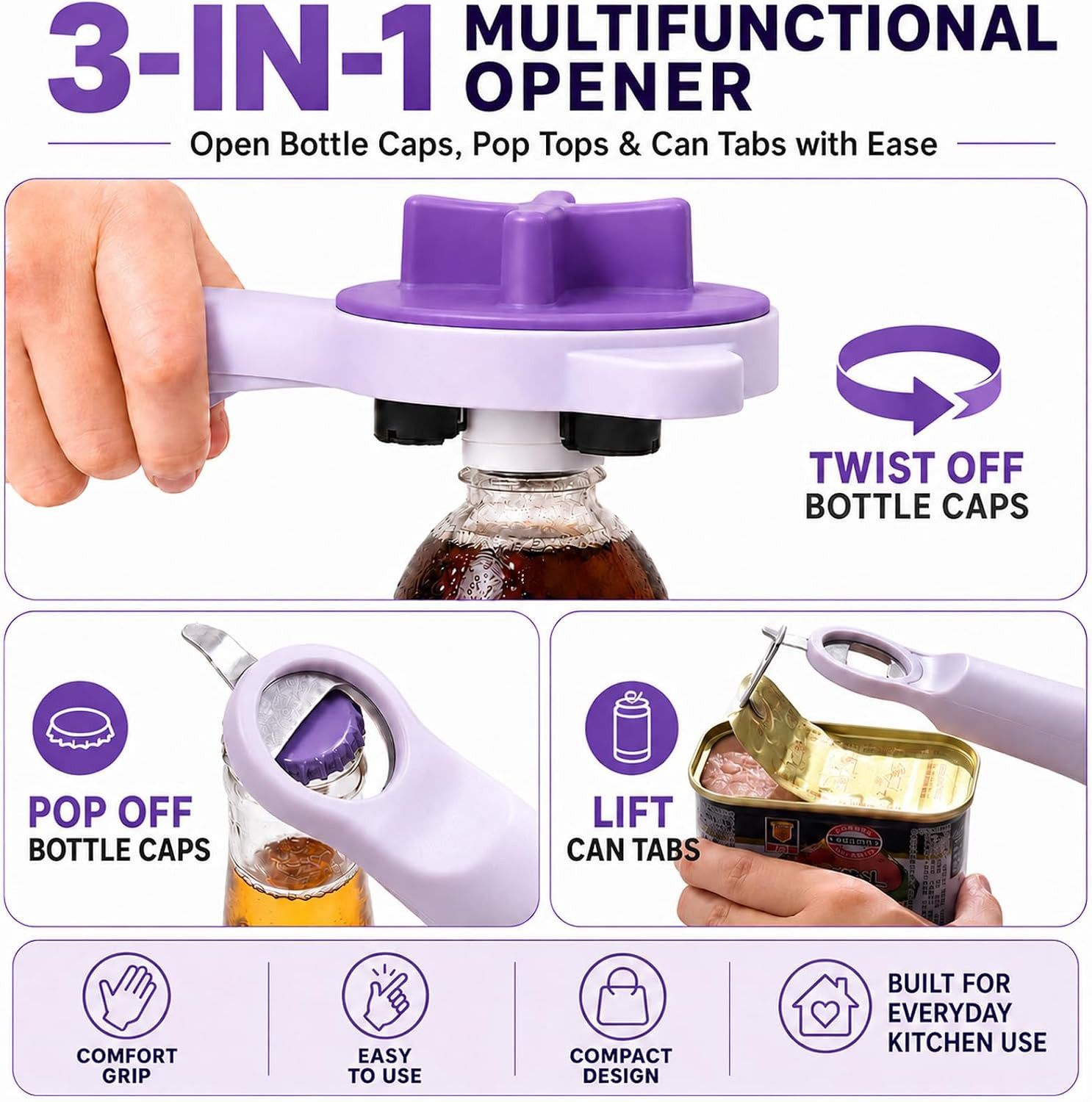 Jar Opener for Seniors and Weak Hands, Adjustable 3-Gear Non-Slip Jar Opener