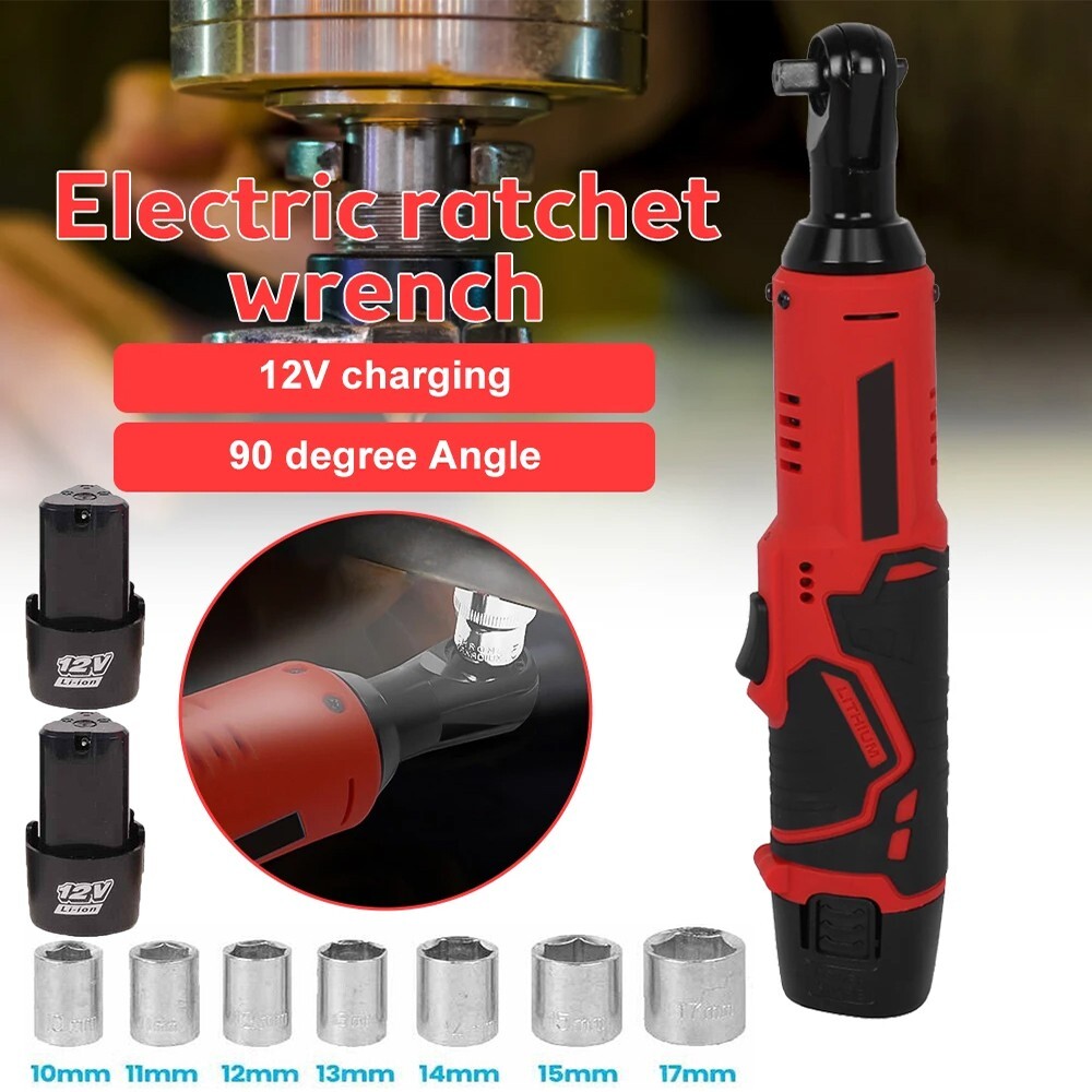 3/8” Electric Cordless Ratchet Right Angle Wrench Impact Power Tool 2 Battery