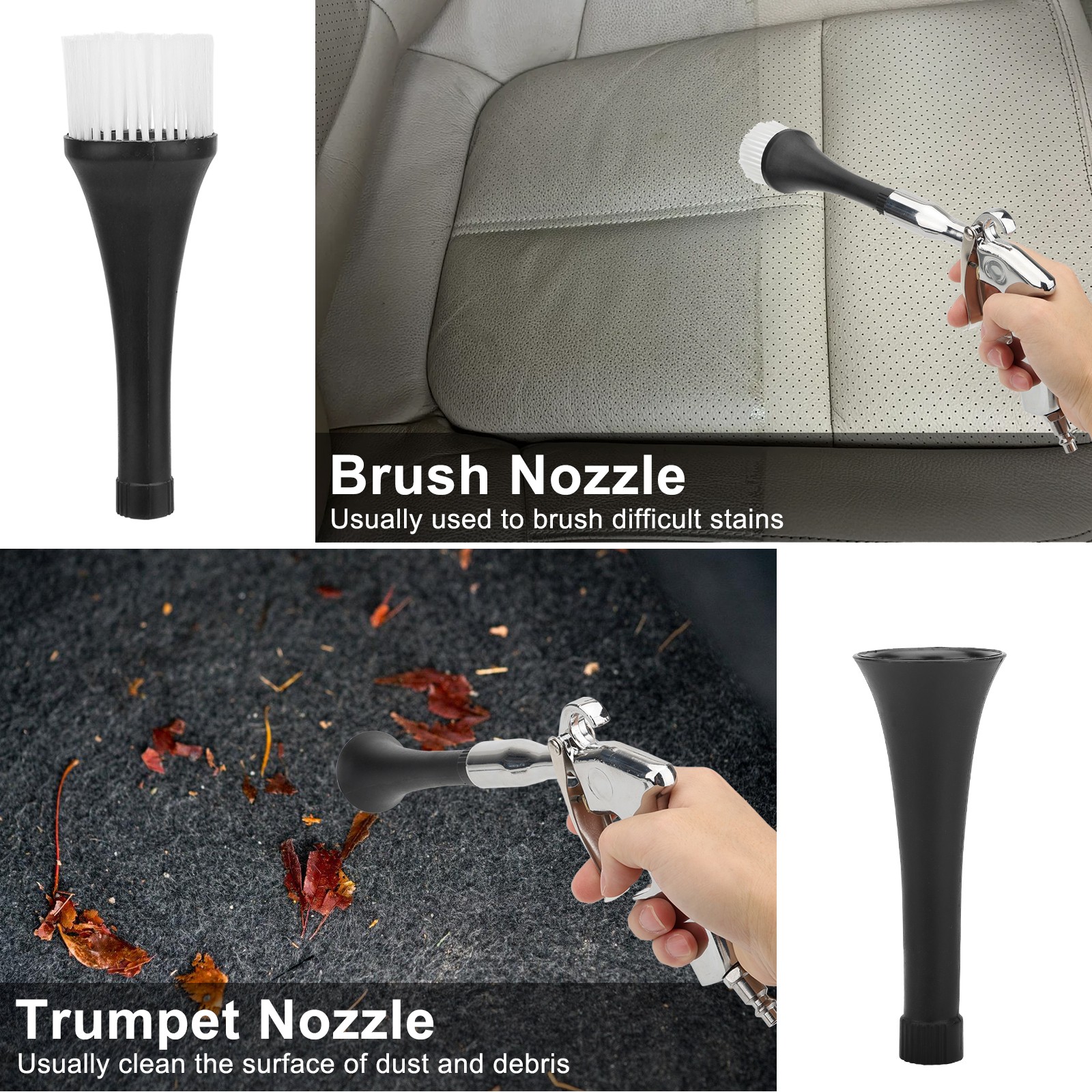 3PCS Car Cleaning Gun Air Blower Tool for Carpet High Pressure w/ Trumpet Nozzle