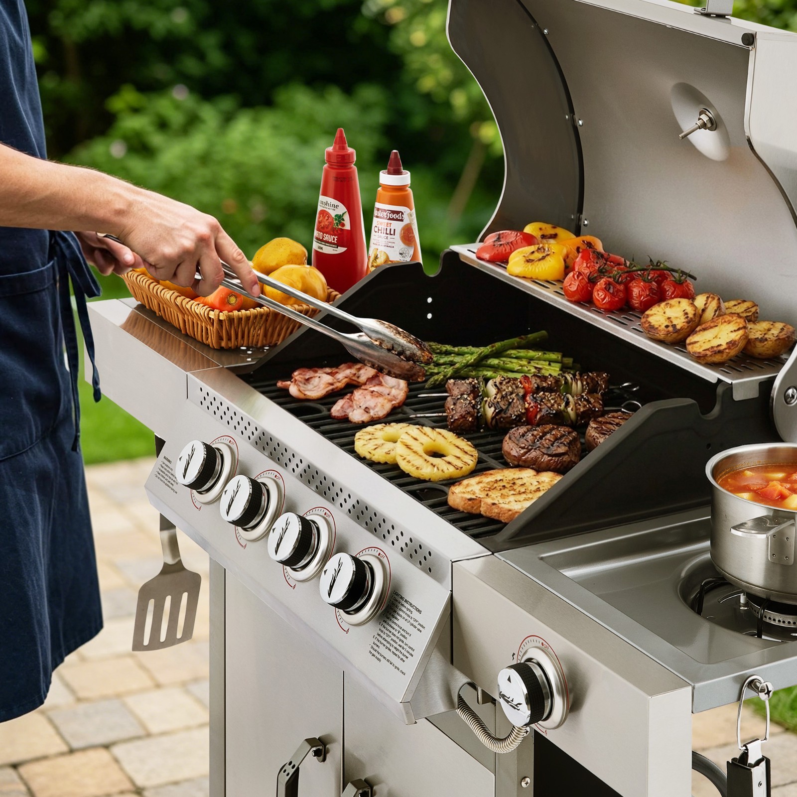 Royal Gourmet 4-Burner Gas Grill with Side Burner,49000 BTU for Backyard Cooking