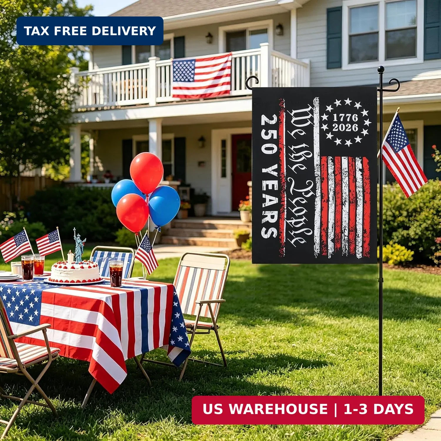 3Ply 250 Years American Anniversary Garden Flag, Small Usa Flags, Double Sided,