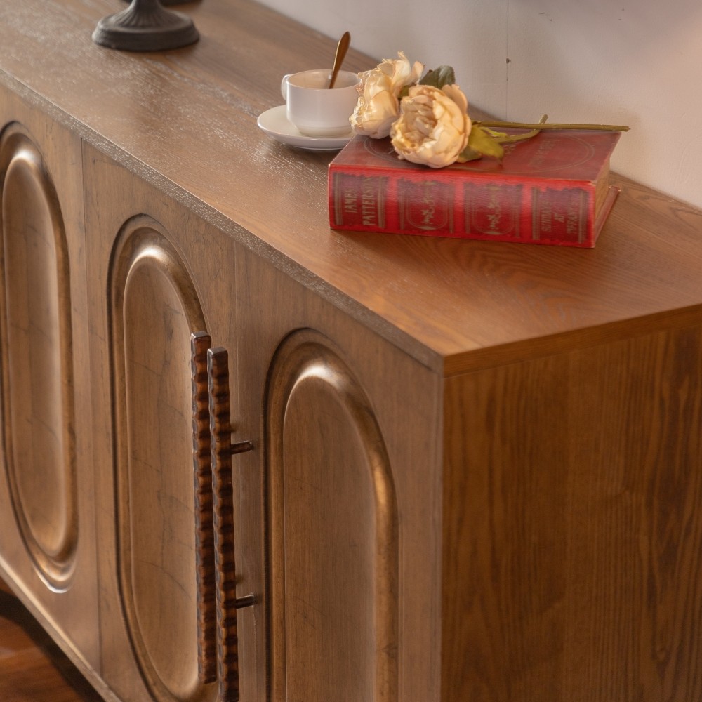 4 Door Sideboard Buffet Cabinet Solid Wood Arched Door Storage Console Table