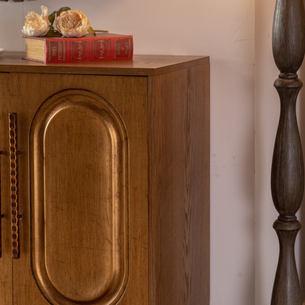 4 Door Sideboard Buffet Cabinet Solid Wood Arched Door Storage Console Table