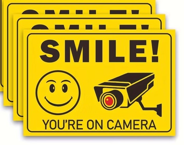 2 Pc Smile You’re on Camera Sign 10X7 Inch Funny Security Signs with Smile Decal
