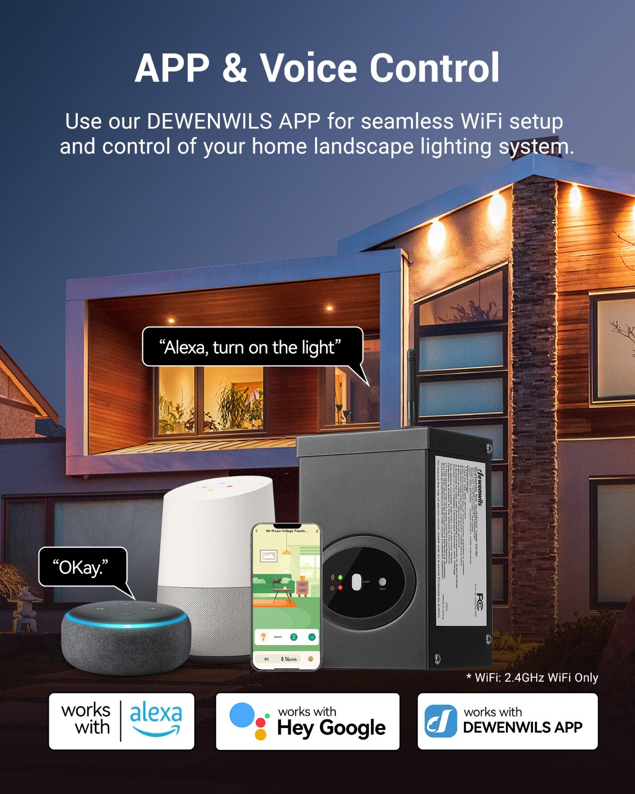 DEWENWILS 120W Smart Low Voltage Landscape Transformer, 2.4Ghz WiFi