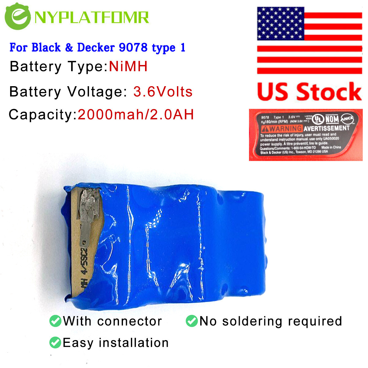 Battery for Black & Decker 9078 type 1 2 3 DC 3.6V Replace Pack 387051-00 PD360