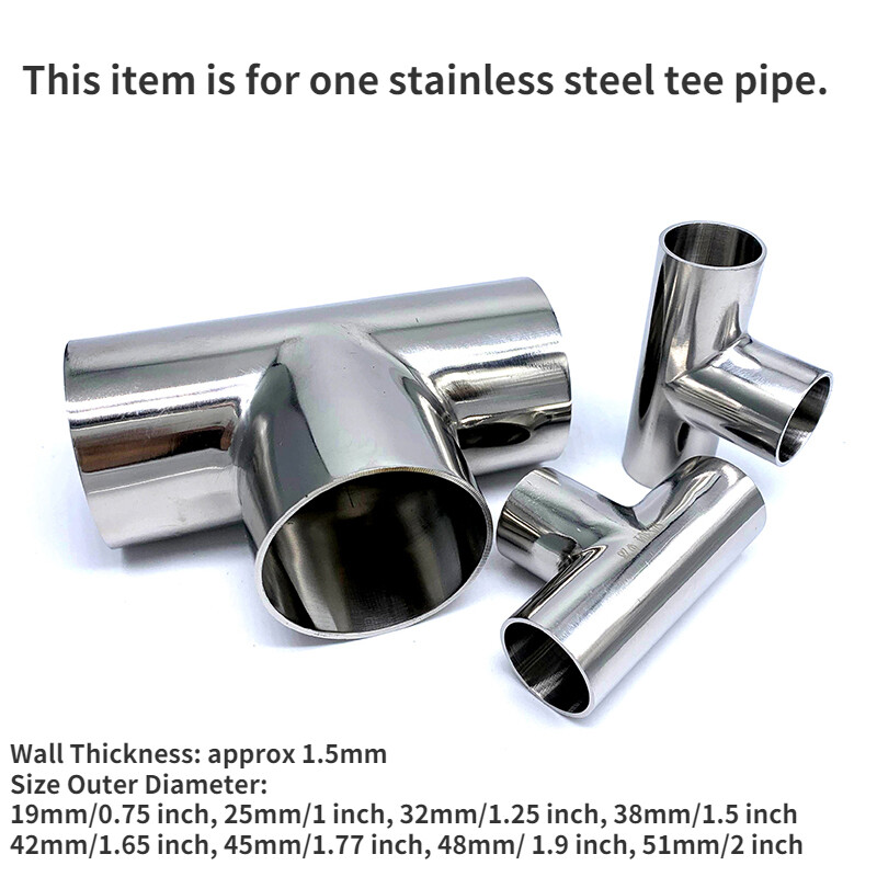 Stainless Steel Equal Tee T Shape Pipe T-Piece Exhaust Tube Polished 19-89mm New