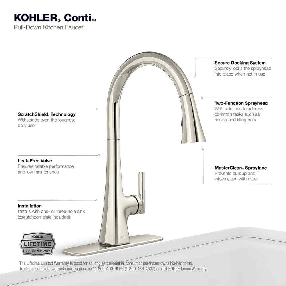 KOHLER Conti Pull Down Sprayer Kitchen Faucet in Vibrant Polished Nickel