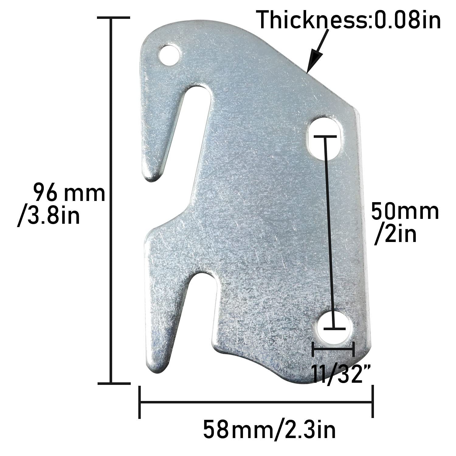 JJHXSM 2pcs Iron Bed Frame Hooks Wooden Bed Rail Hook Plates 3.8×2.3×0.08 Inc…