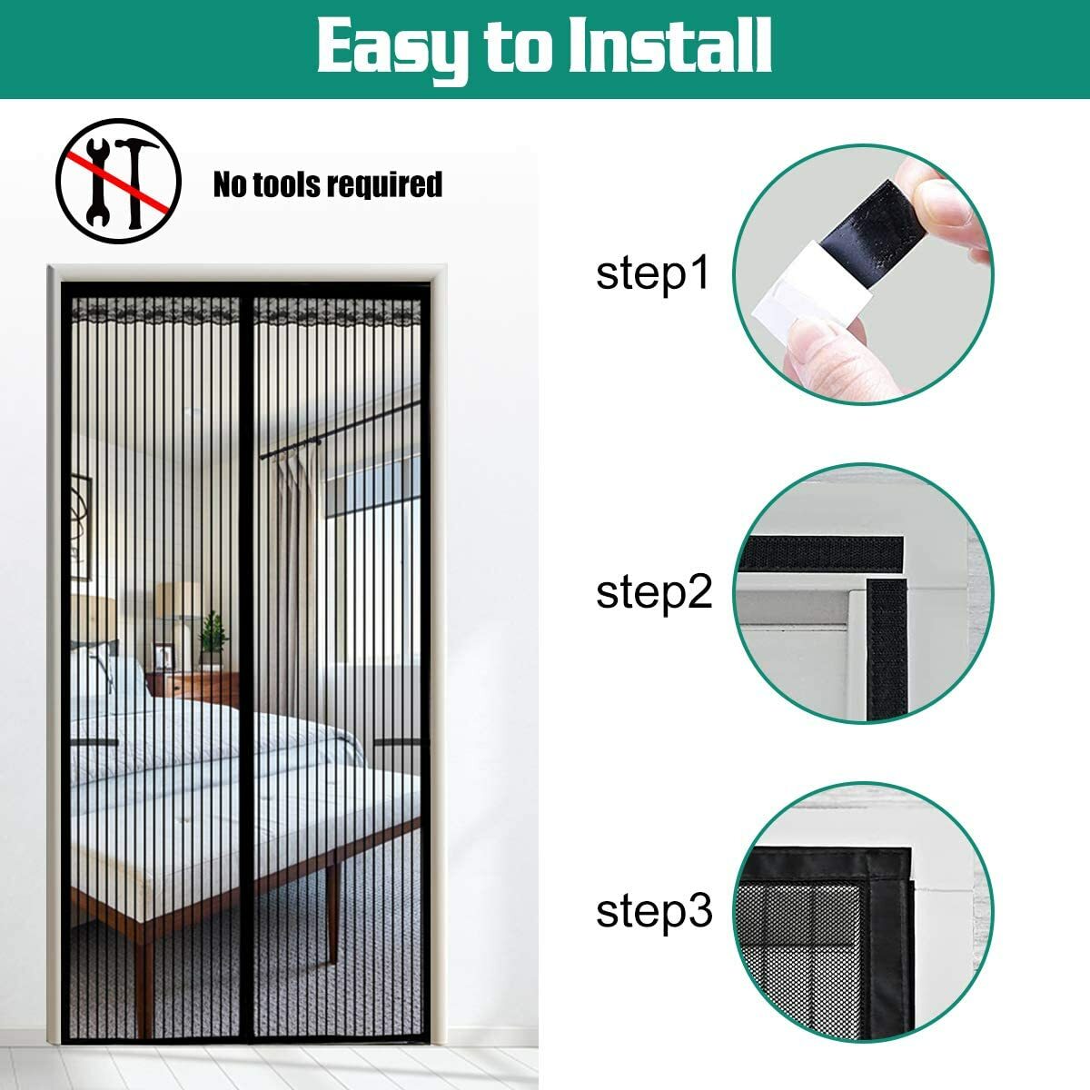 Magnetic Screen Door Heavy Duty Hands-Free Mosquito Mesh Anti Bugs Fly Curtain