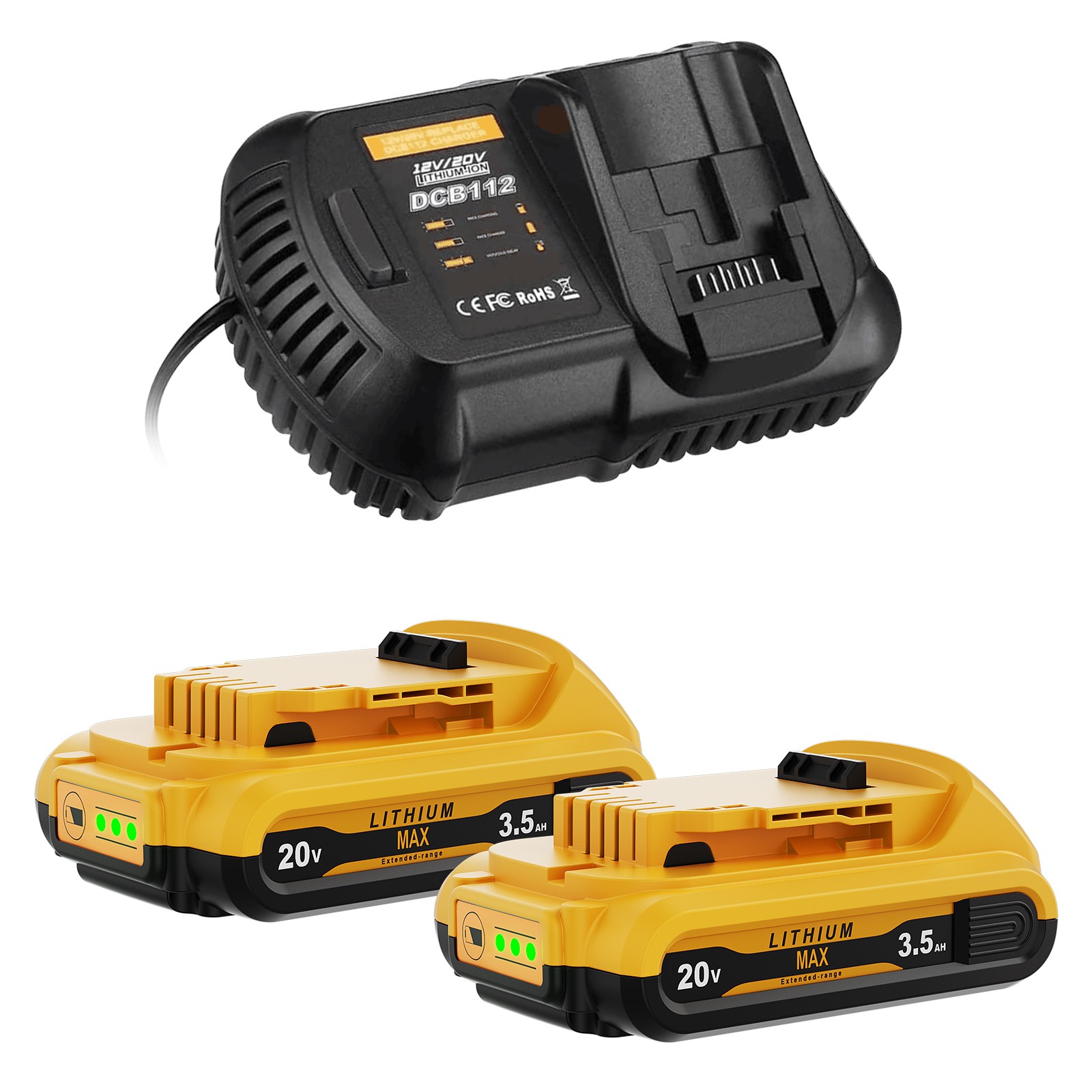 20V FOR DE-WALT 20 Volt MAX 3.5Ah Lithium-Ion Battery/Charger DCB206-2 DCB205-2