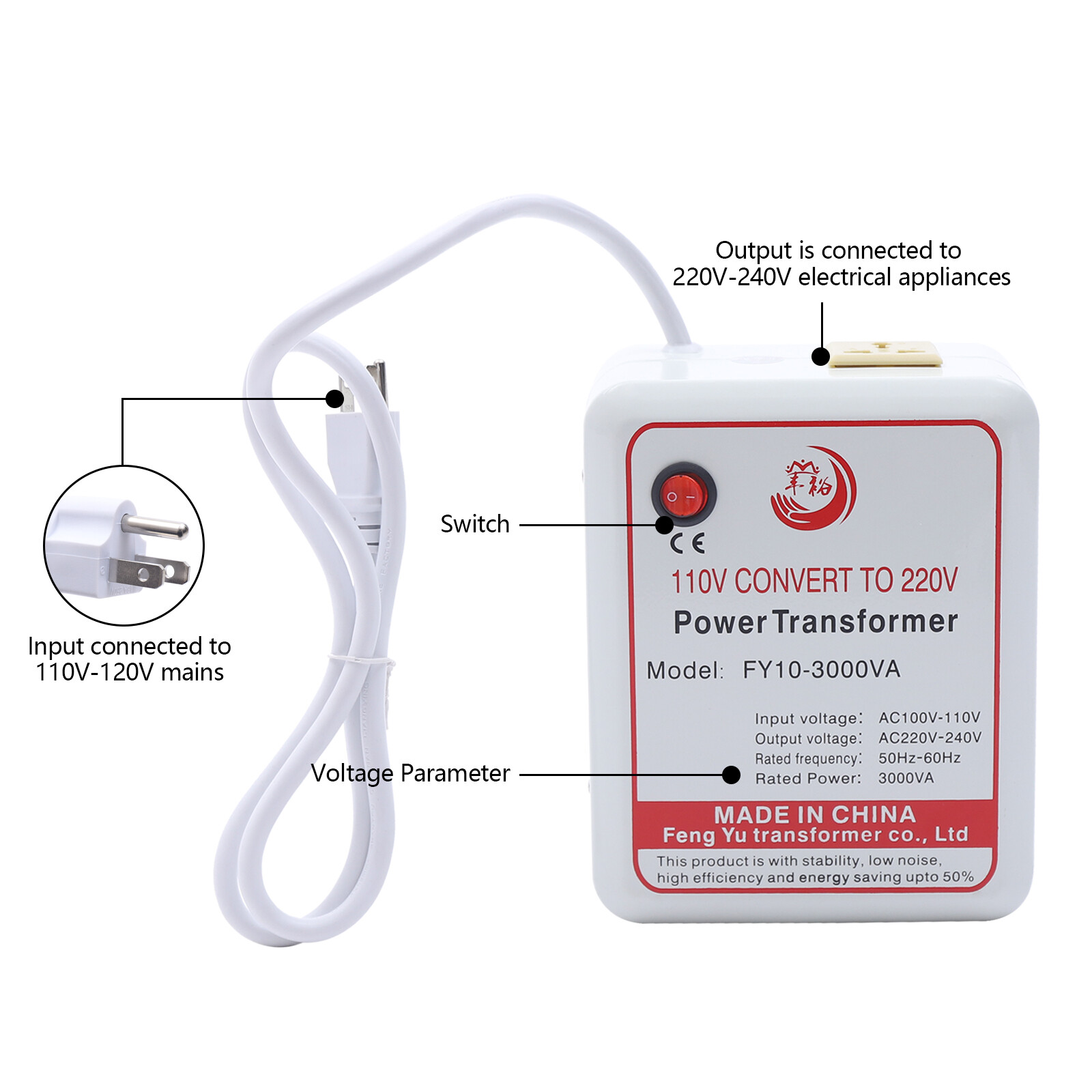3000W Power Transformer Step Up Voltage Converter Adapter 110V-120V to 220V-240V