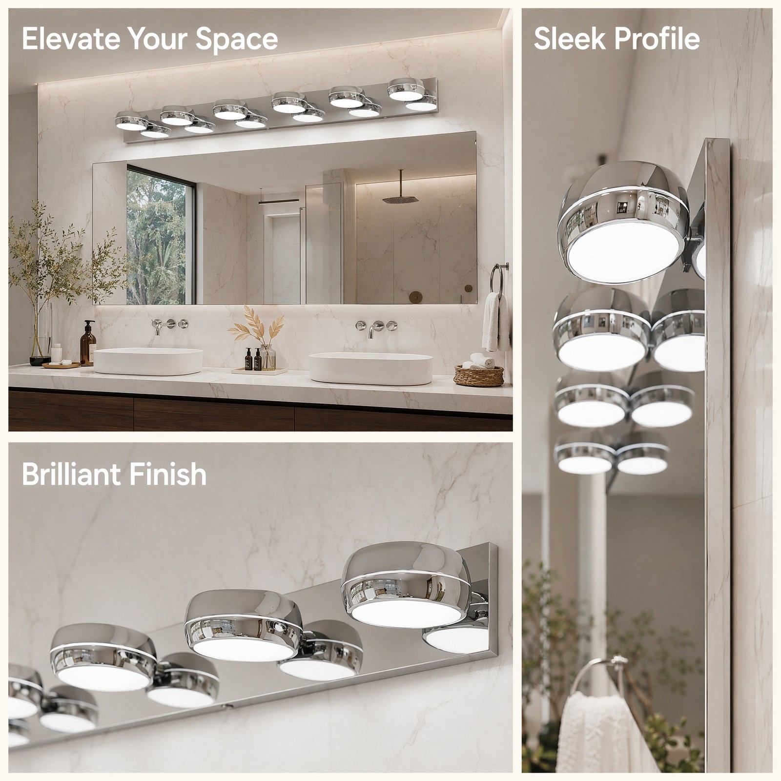 35 in 5 Light Modern Chrome LED Vanity Bathroom Over Mirror Wall Sconce Fixture