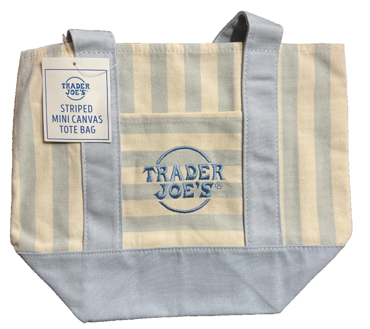 Trader Joe’s Mini Canvas Tote Bag Striped Blue Brand New-Reusable