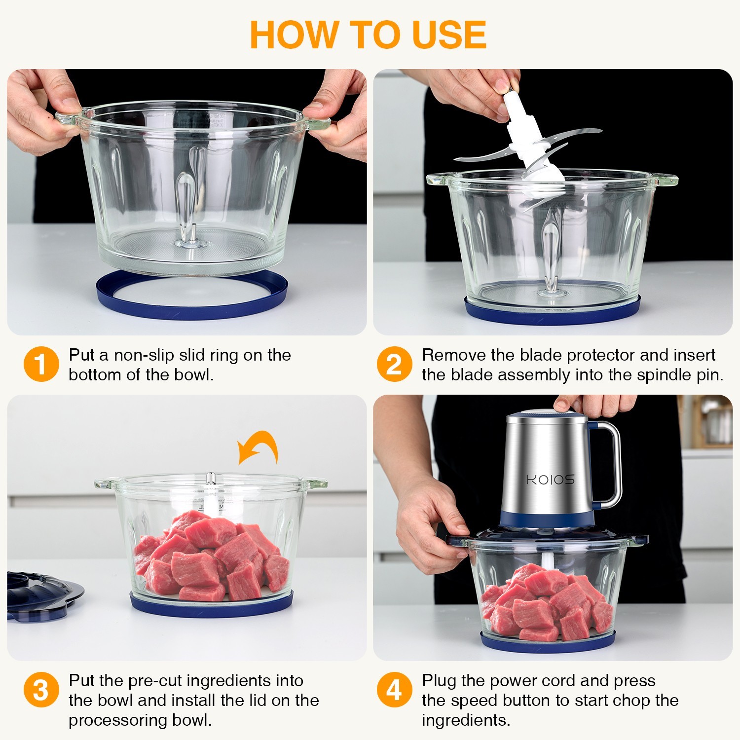 500W Electric Food Chopper Electric Stainless Steel Processor Meat Grinder Mixer