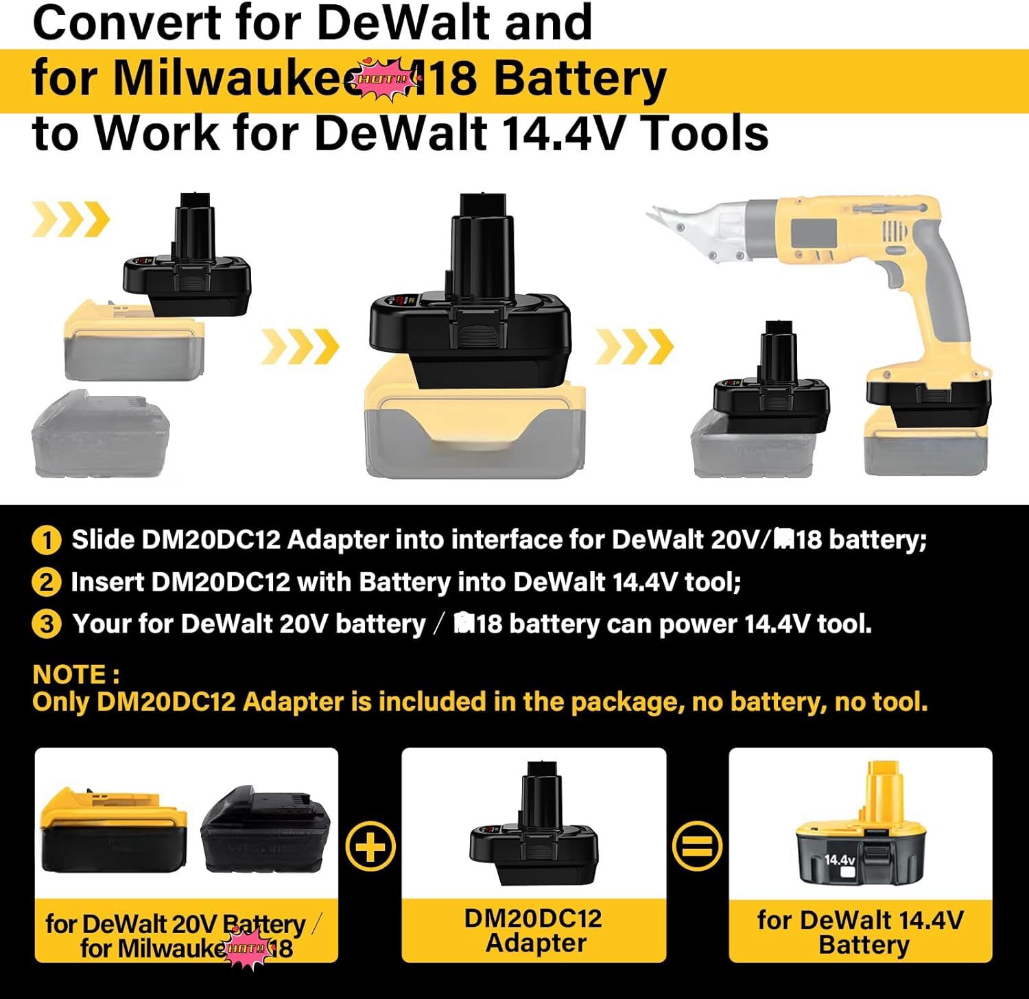 Battery Adapter for Dewalt 20V Battery Convert to for Dewalt 12V tool DM20DC12