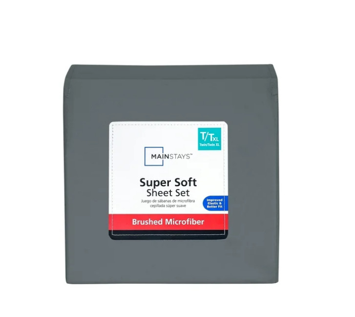 Mainstays Super Soft Brushed Microfiber Bed Sheet Set,Soothing Gray,Twin-XL, 3.