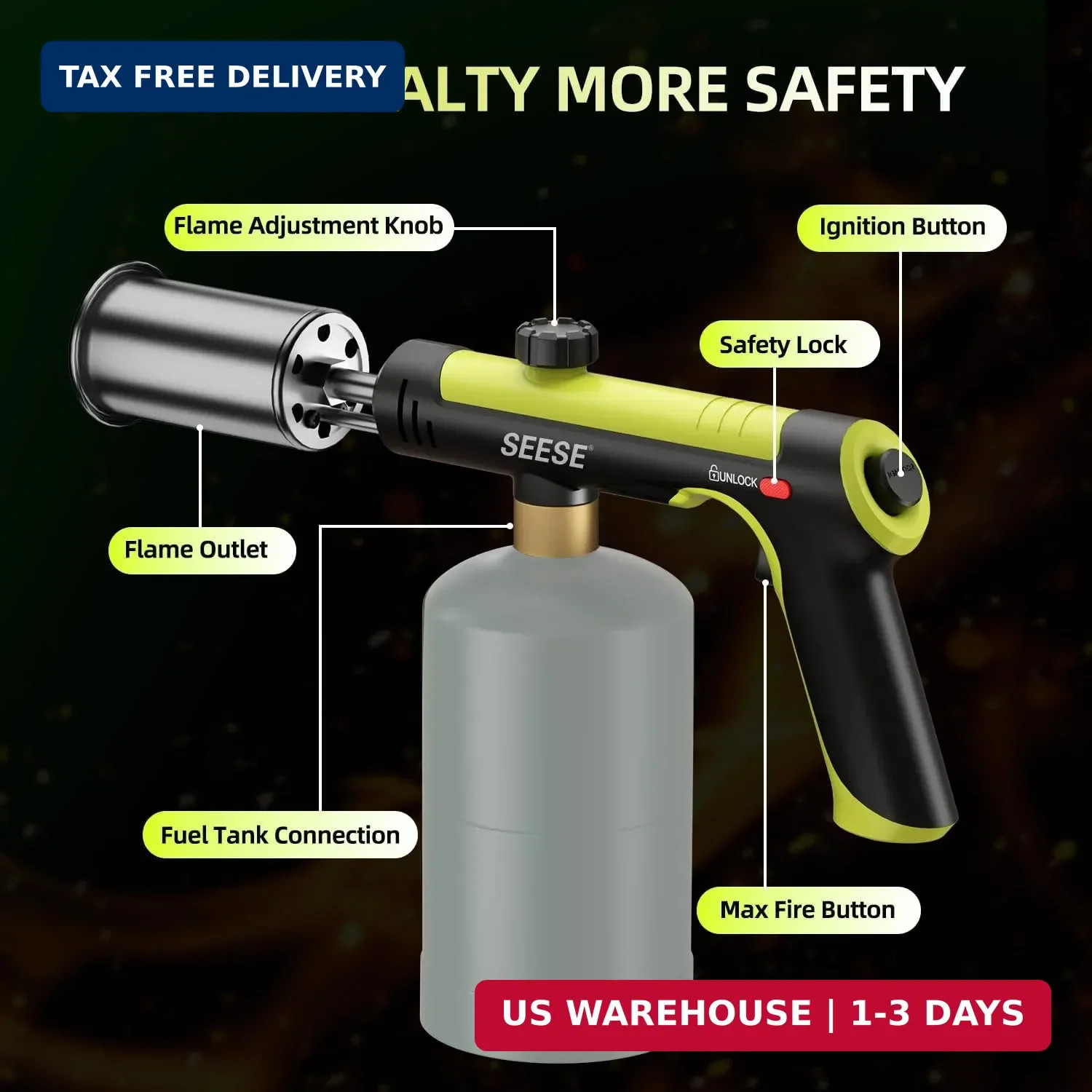 Propane Torch Gun Kitchen Blow Torch BBQ Campfire Charcoal Lighter Burner