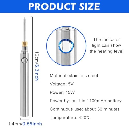 Cordless Soldering Iron Kit, Rechargeable 1100mah 5V 15W Rapid Heat Silver