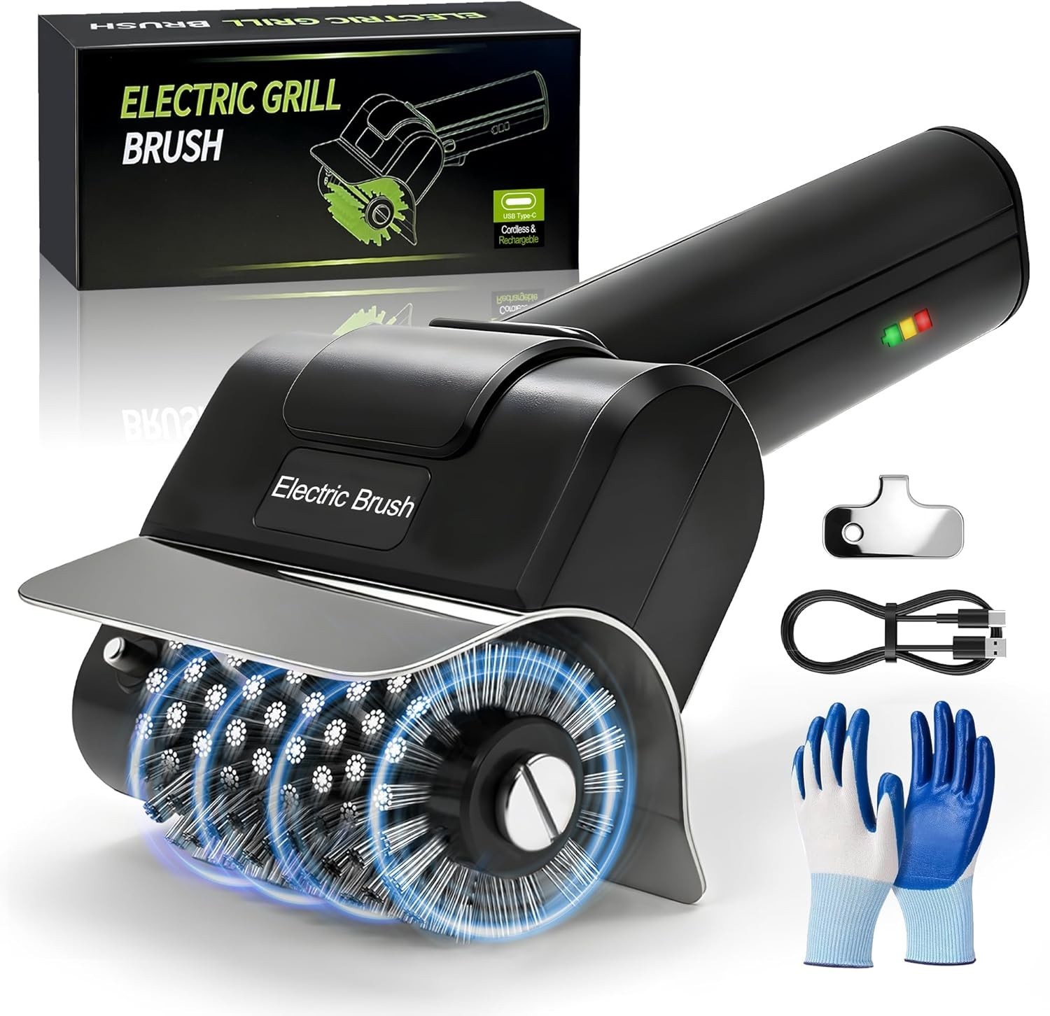BBQ Grill Electric Brush High-Speed Cordless USB Rechargeable Grill Brush