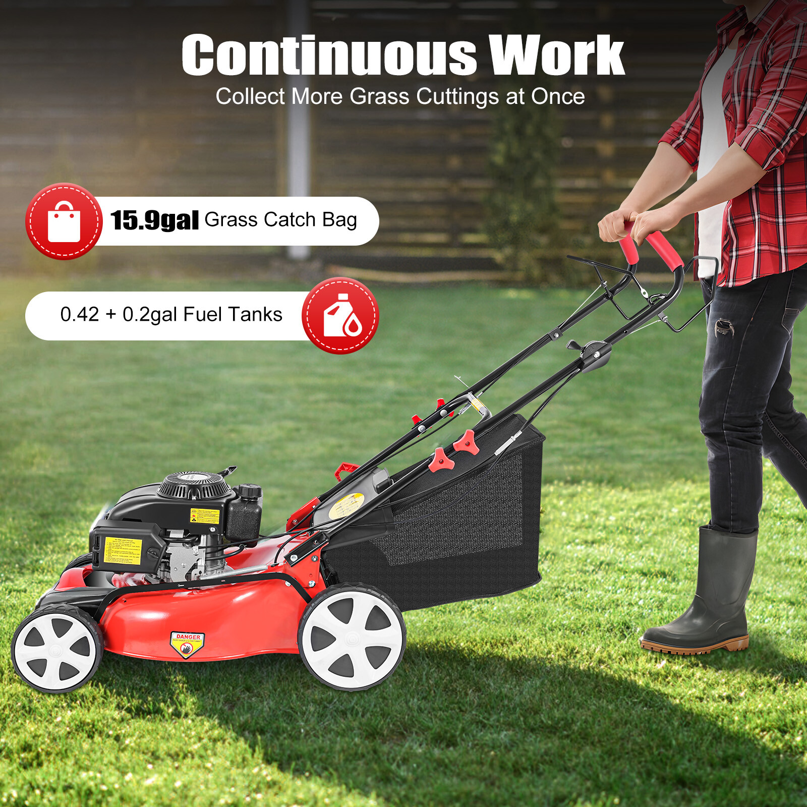 Self-Propelled Gas Powered Lawn Mower with Bagger with 4-Stroke Engine 20” 140CC