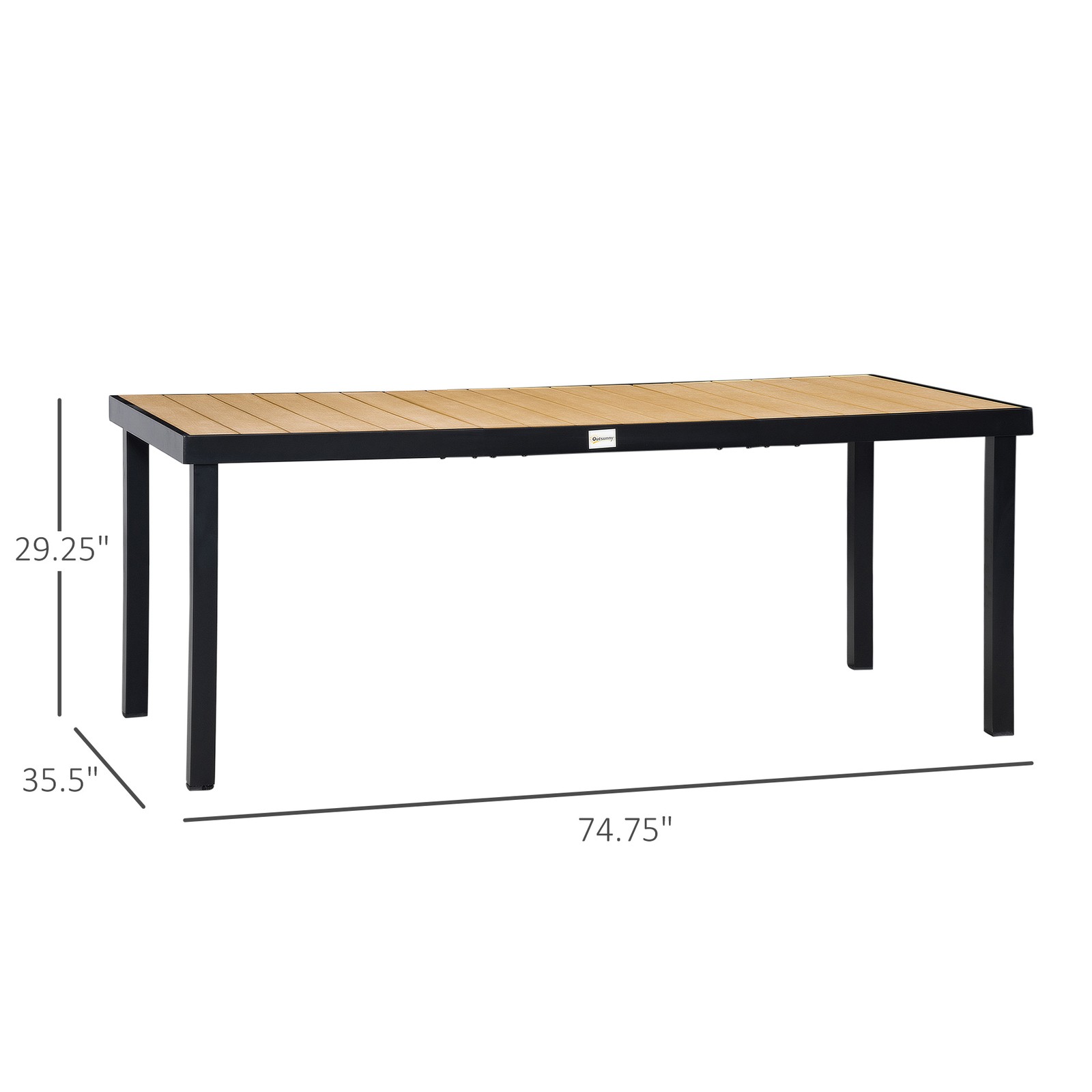 75x35in Outdoor Dining Table for 8 Aluminum Faux Wood Patio Table Natural