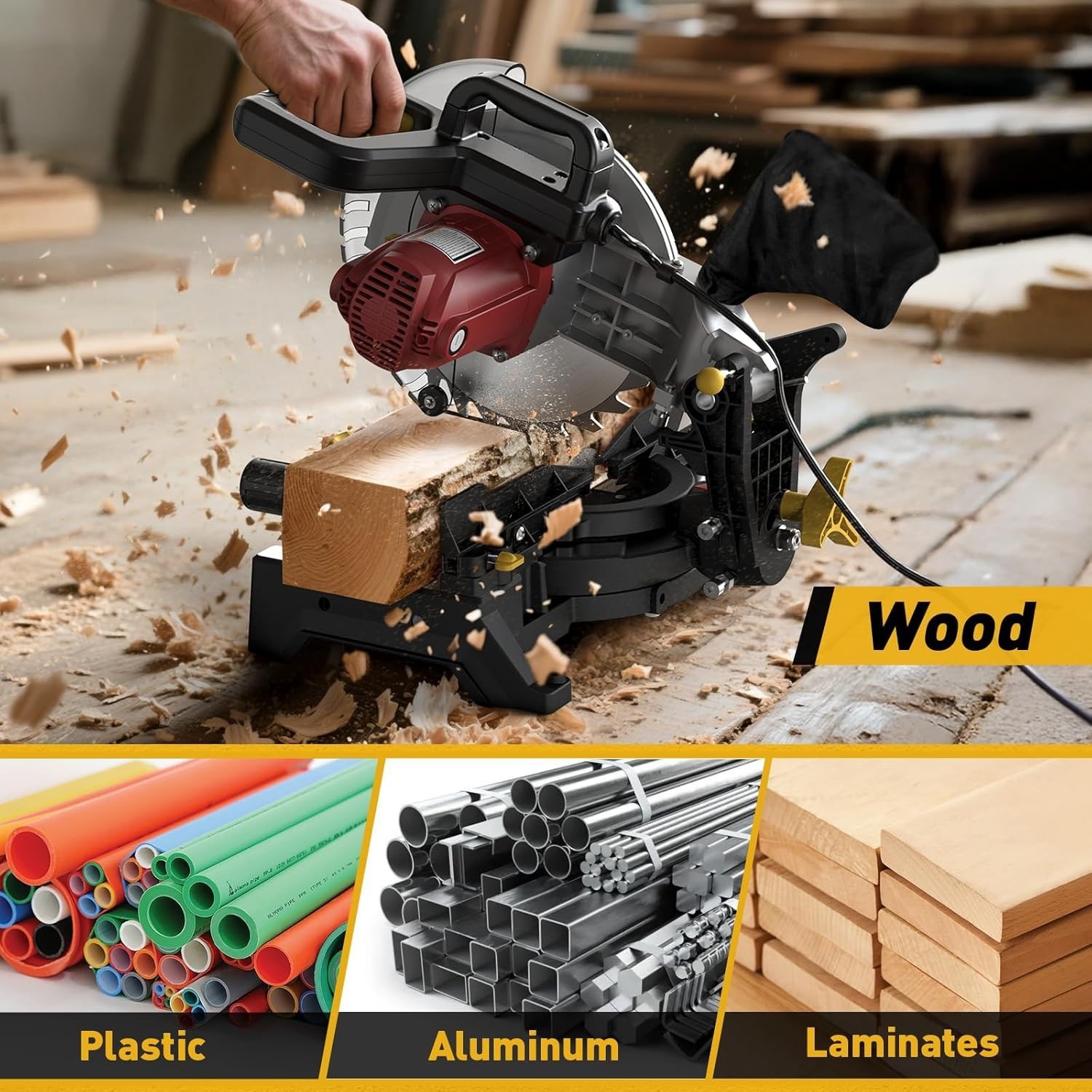 10-Inch Single Bevel Compound Miter Saw, 15-Amp Power Saw with Extension Table
