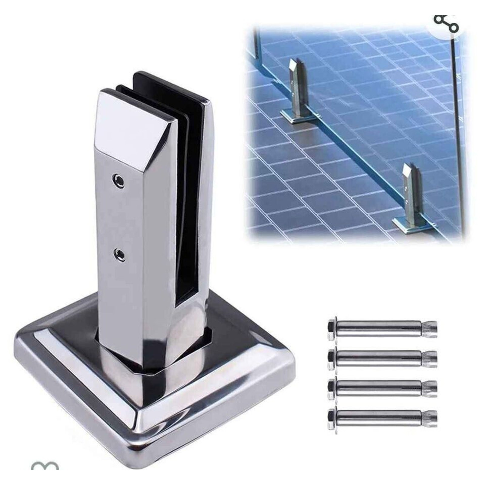 3222 Set Of 5 Muzata Rectangle standoff Glass Clamp Polish Stainless Steel GS10