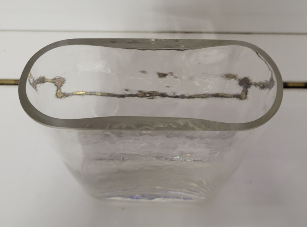 RECTANGULAR CLEAR GLASS VASE ROUNDED EDGES 6.25 BY 5.5 BY 3 INCHES
