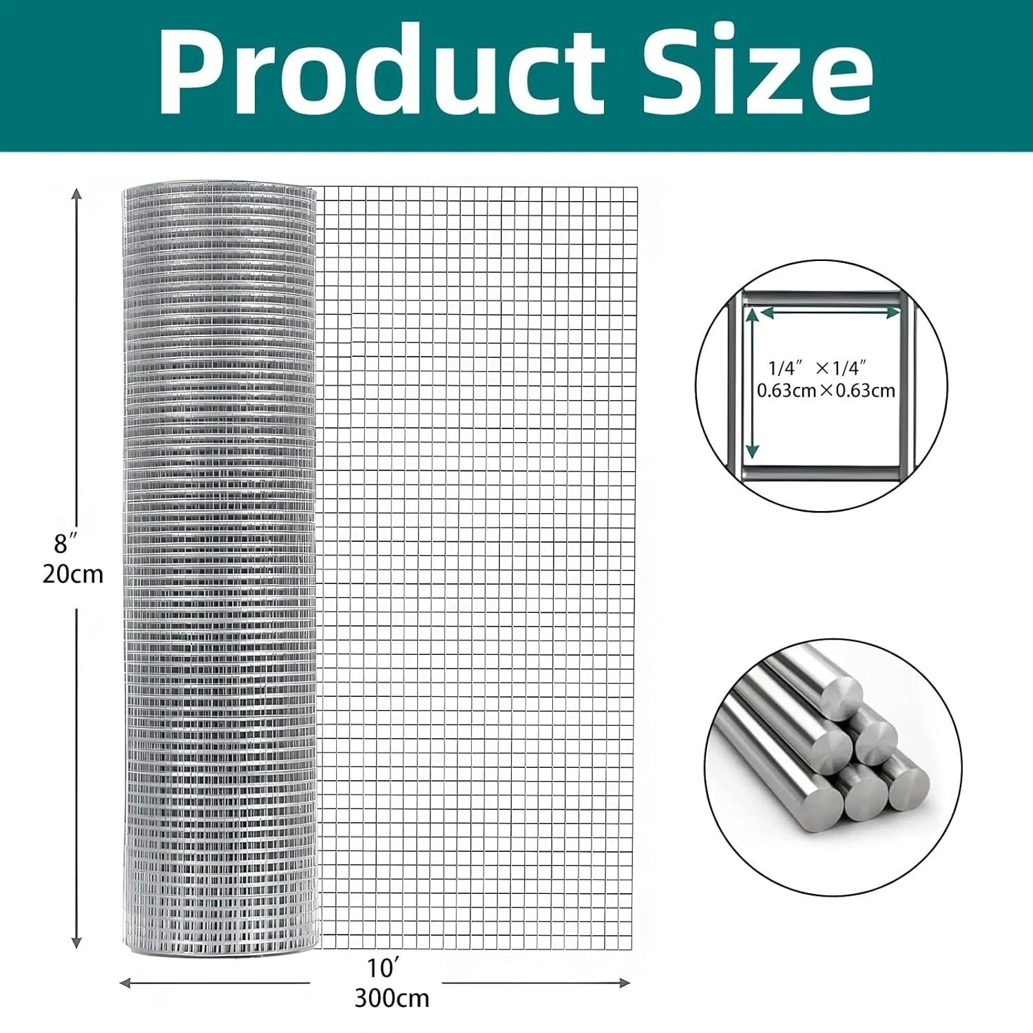 304 Stainless Steel Hardware Cloth Wire Mesh Roll, 1/4 inch 23 Gauge Welded F…