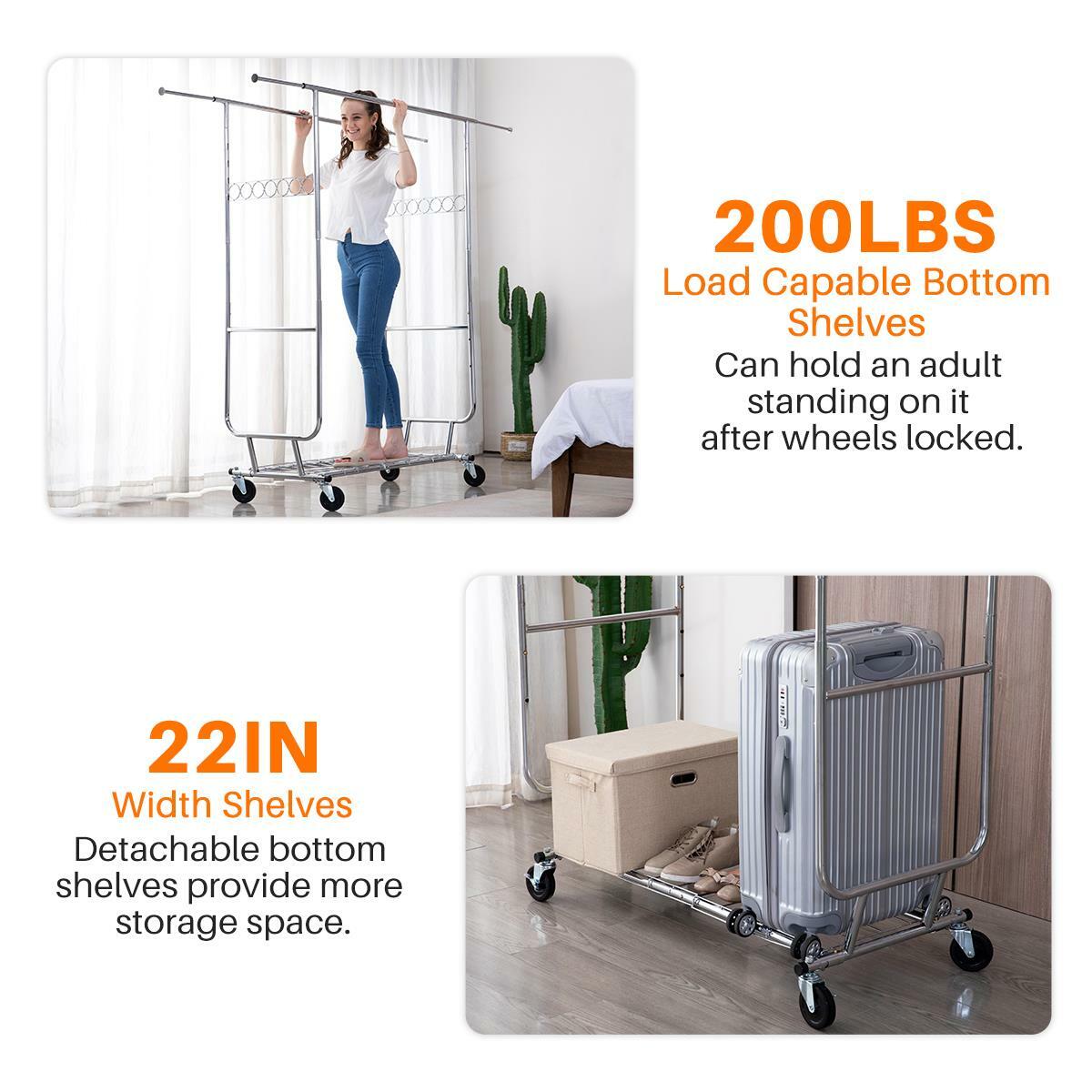 Heavy Duty Commercial Clothing Garment Rack Rolling Collapsible Chrome US