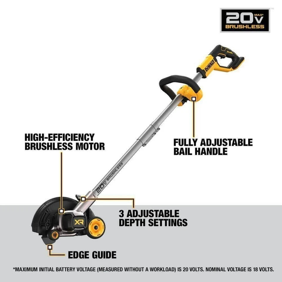 DEWALT 20V MAX Cordless Lawn Edger – 7.5″ Cut Width, 2″ Depth, Brushless Motor