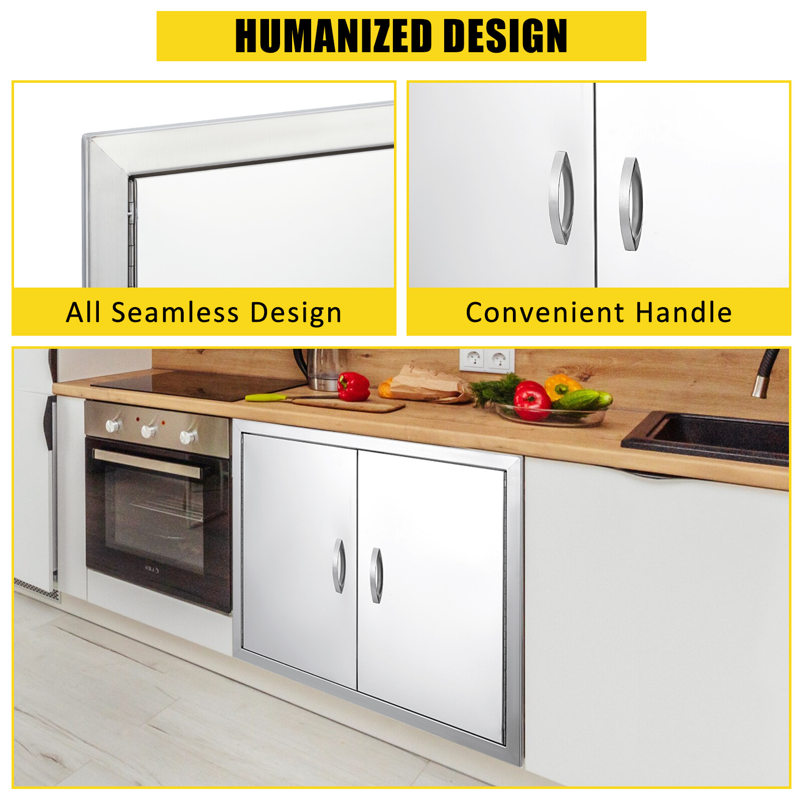 BBQ Access Door, Outdoor Grill Door Double Door Brushed Stainless Steel for BBQ